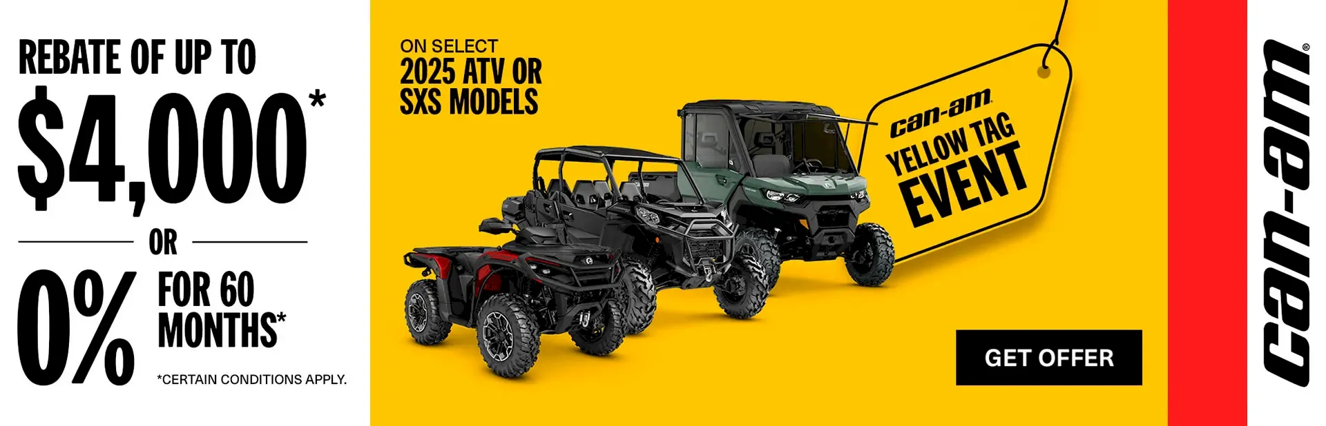 You are currently viewing Rebate of up to $4,000 or 0% for 60 months on select 2025 Can-Am models