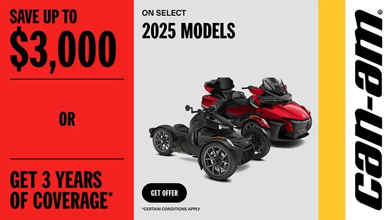 You are currently viewing Can-Am – Save up to $3,000 or 3 years of coverage on select 2025 Can-Am 3 wheel vehicles