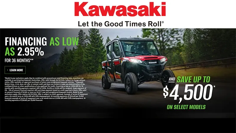 Read more about the article Kawasaki – Financing As Low Aa 2.95% For 36 Months** And Save Up To $4,500* On Select Models